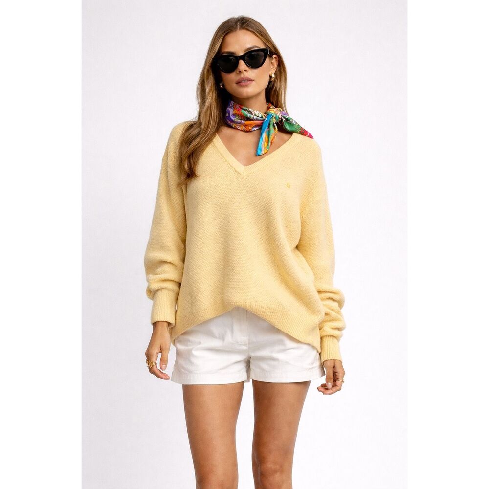 Vintage Christian Dior Buttery Yellow V-neck Sweater Size L